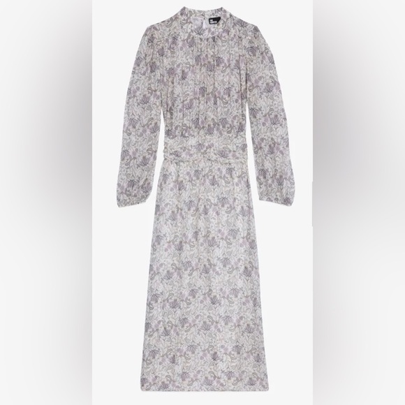 The Kooples Long Lilac and floral Printed Midi LS Dress in Ecru/Mauve Chalk 1 - Picture 5 of 5